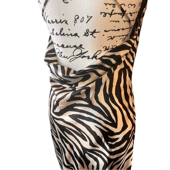 H&M Divided Zebra‎ Mini Satin Slip Cowl Neck, Dropped & Cross Back, Size Small - Picture 9 of 11